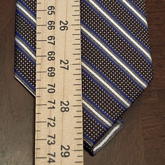 Pronto Uomo Platinum Brown Blue 100% Silk Men’s Neck Tie Made In China - Picture 5 of 9